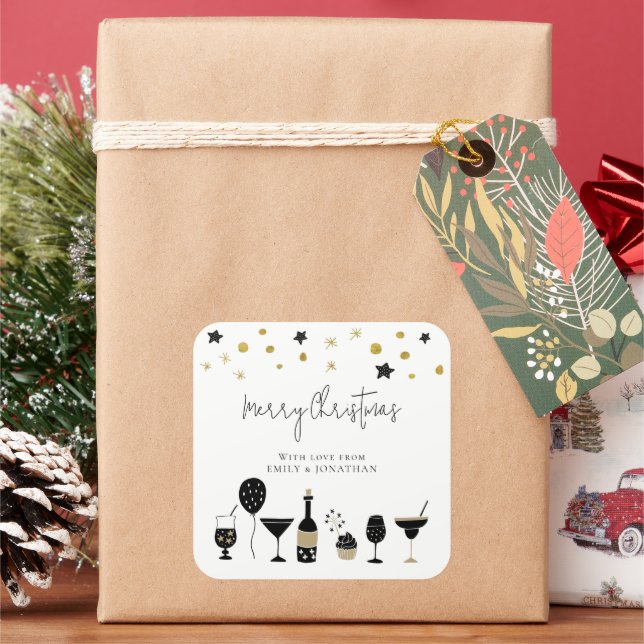 Sticker Carré Cocktails Cake Balloons Or Black Joyeux Noël (vacances)