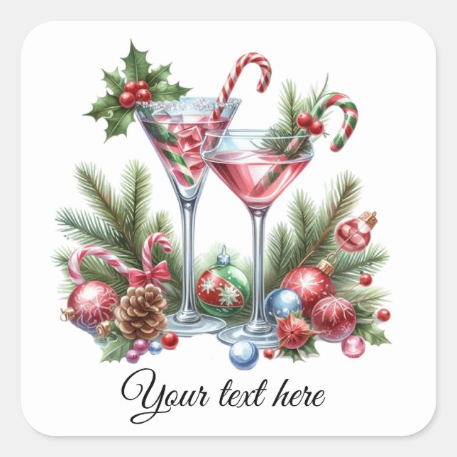 Sticker Carré cocktails de Noël festif ajouter du texte (Devant)
