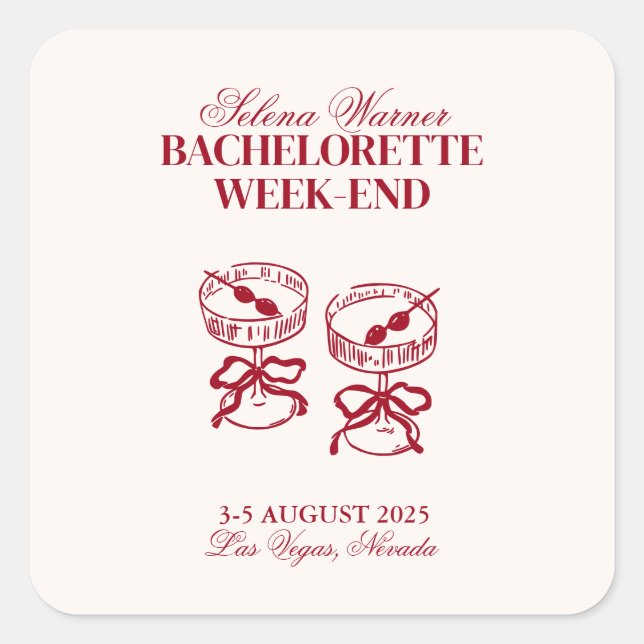 Sticker Carré Cocktails modernes Bachelorette Week-end (Devant)