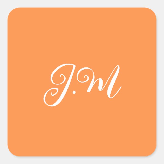 Sticker Carré Coctail Party Orange couleur solide monogramme ini (Devant)