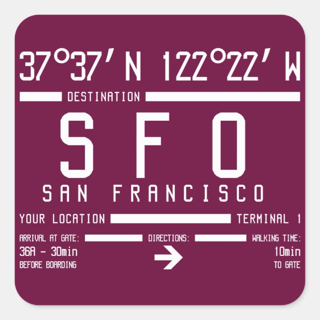 Sticker Carré Code aéroport de San Francisco (Devant)
