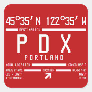 Sticker Carré Code d'aéroport international de Portland Oregon I