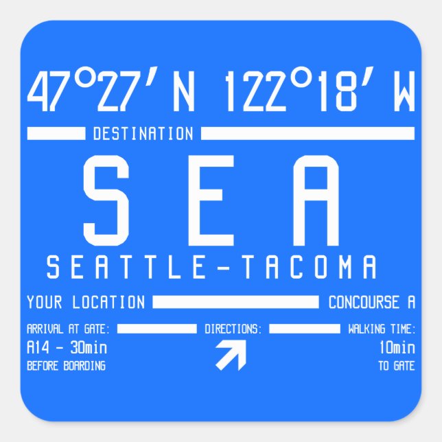 Sticker Carré Code de l'aéroport de Seattle-Tacoma (Devant)