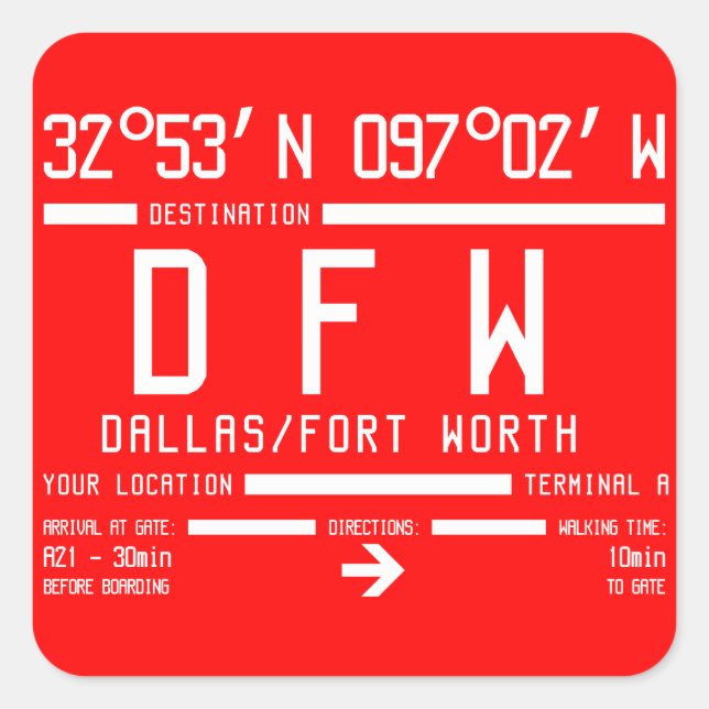 Sticker Carré Code de l'aéroport international de Dallas/Fort Wo (Devant)