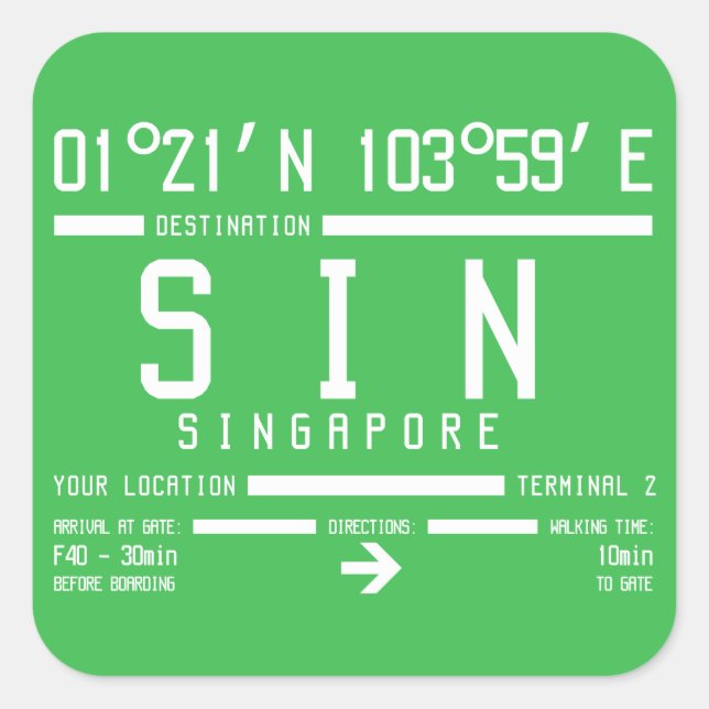 Sticker Carré Code de l'aéroport international de Singapour Chan (Devant)
