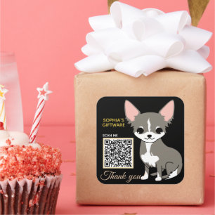 Sticker Carré Code QR animal de Merci de chien mou