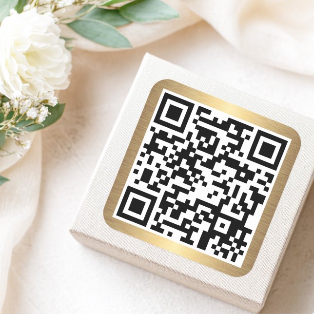 Sticker Carré Code QR avec bordure en dégradé doré (QR code with golden gradient border Square Sticker)
