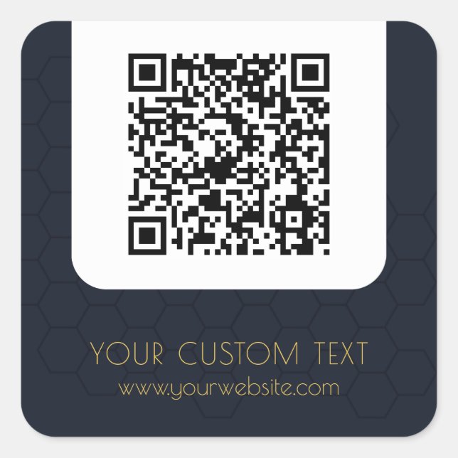 Sticker Carré Code QR avec texte personnalisé bleu marine élégan (Devant)