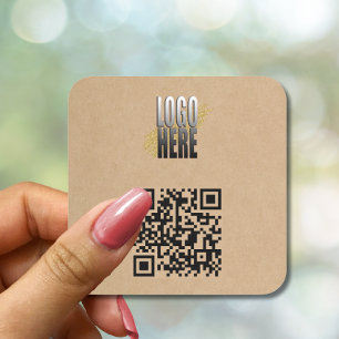 Sticker Carré Code QR Brown minimaliste avec logo d'entreprise