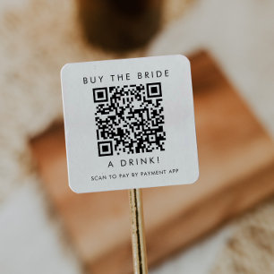 Sticker Carré Code QR Chic Typographie Offrez un Verre à la Mari