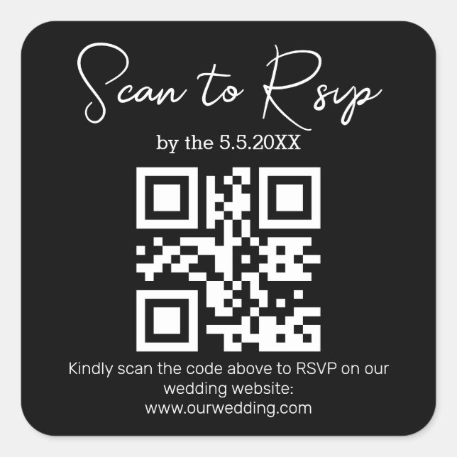 Sticker Carré Code QR de réponse RSVP pour mariage minimaliste m (Devant)