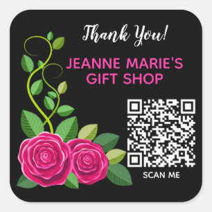 Sticker Carré Code QR élégant Fuchsia Rose Rose Flower Merci