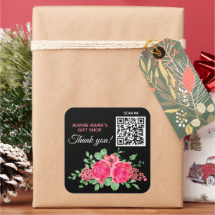 Sticker Carré Code QR élégant Fuchsia Rose Rose Flower Merci