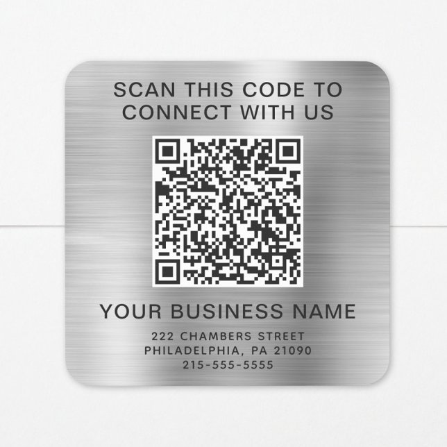 Sticker Carré Code QR Entreprise Argent (Créateur téléchargé)