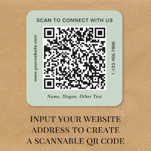 Sticker Carré Code QR Entreprise Vert Sage