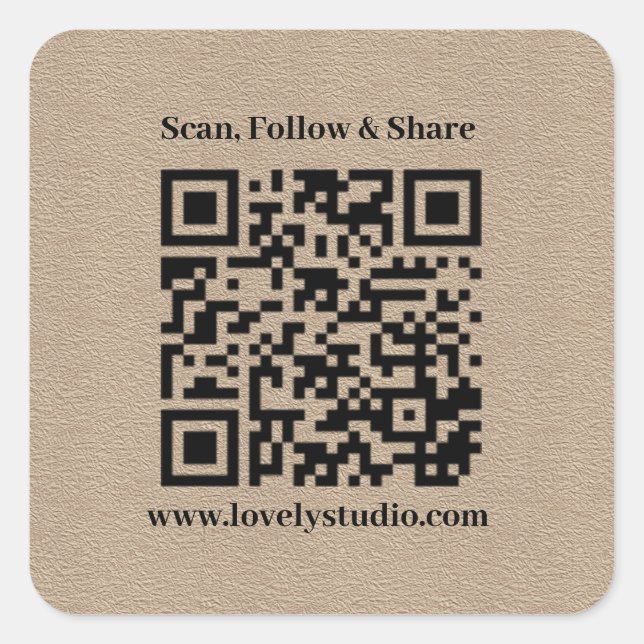 Sticker Carré Code QR et personnalisez votre texte | papier kraf (Devant)