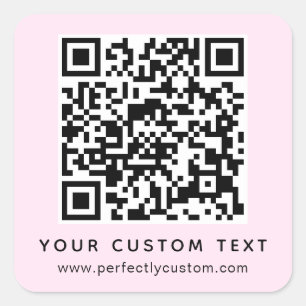Sticker Carré Code QR et texte personnalisé rose pâle