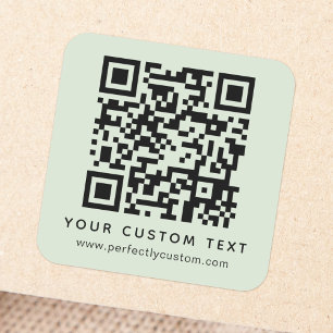 Sticker Carré Code QR et texte personnalisé vert sauge vert