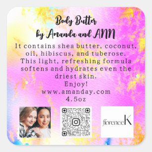 STICKER CARRÉ CODE QR LOGO PHOTO PRODUIT DESCRIPTION BEURRE ROSE
