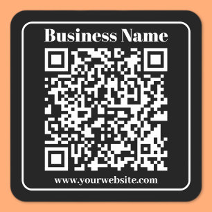 Sticker Carré Code QR modifiable noir et blanc style moderne rét