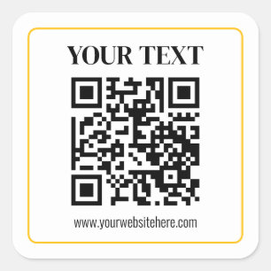 Sticker Carré Code QR modifiable & Texte avec bordure jaune doré