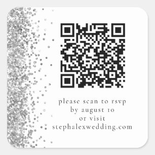 Sticker Carré Code QR Parties scintillant argent vers Mariage RS
