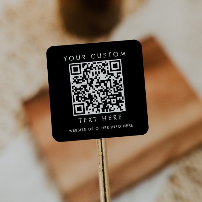 Sticker Carré Code QR personnalisé Chic Black Small Business (Créateur téléchargé)