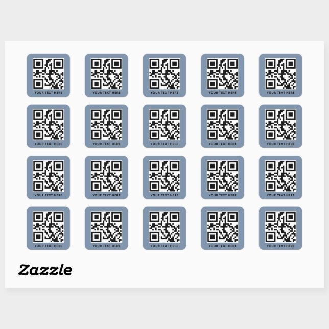 Sticker Carré Code QR personnalisé et promotion du texte bleu du (Feuille)