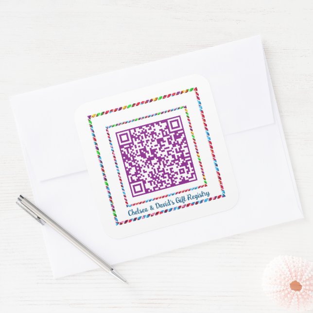Sticker Carré Code QR personnalisé Jellybean Color Frame Cadeau  (Enveloppe)