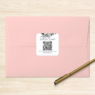 Sticker Carré Code QR Photo En Ligne Fleur Noir Site Web RSVP