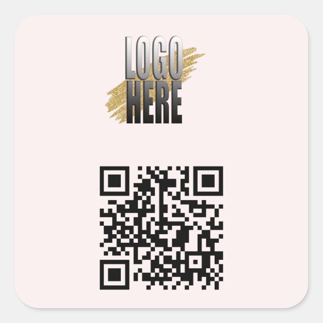 Sticker Carré Code QR rose simple avec logo d'entreprise (Devant)