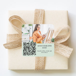Sticker Carré Code QR sage vert concepteur d'artiste photo