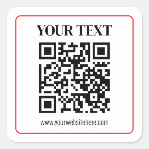 Sticker Carré Code QR simple noir et blanc avec bordure rouge