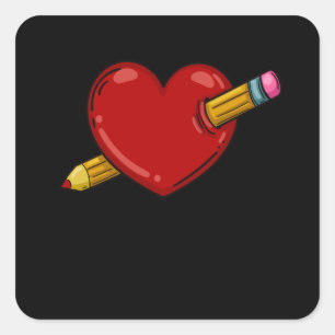 Sticker Carré Coeur Avec L'Amour Au Crayon Pour Dessiner Artiste
