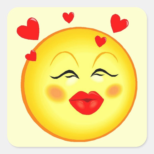 Sticker Carré Coeur Baisers Pour Vous Joyeux Visage (Devant)