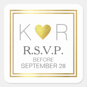 Sticker Carré coeur d'amour moderne RSVP mariage élégant carré