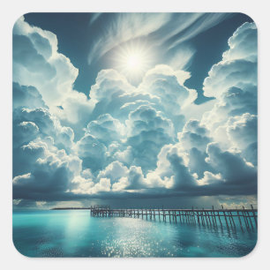 Sticker Carré Coeur dans les nuages au-dessus de l'océan