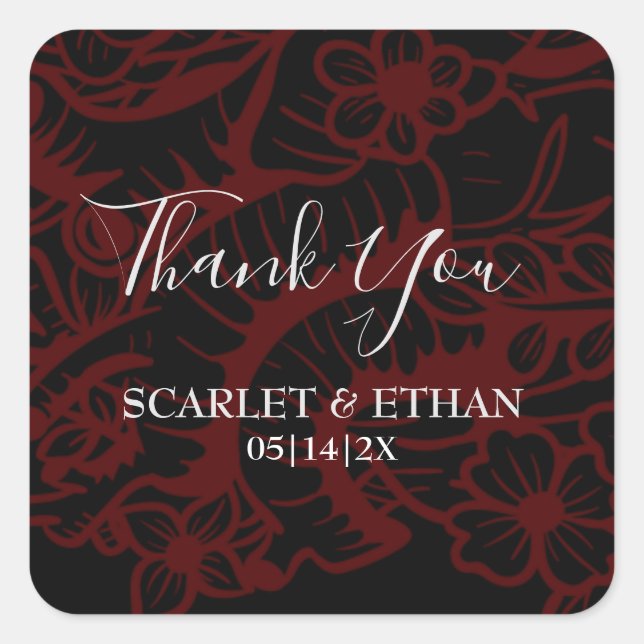 Sticker Carré Coeur de Fleur Gothique Rouge et Noir Élégant Pièc (Devant)