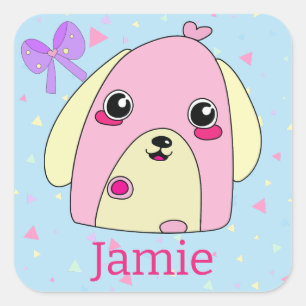 Sticker Carré Coeur de la boule du chien mignon