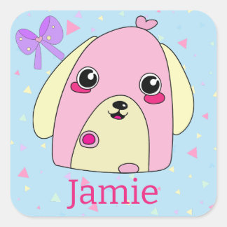 Sticker Carré Coeur de la boule du chien mignon