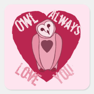 Sticker Carré Coeur de la chouette - Le hibou vous aime toujours