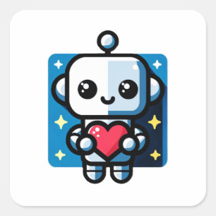 Sticker Carré Coeur de tenue de robot mignon - Amour adorable et