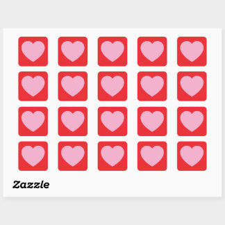 Sticker Carré Coeur des Valentines roses sur rouge