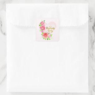 Sticker Carré Cœur élégant Joyeuse fête des Mères – Rose Floral