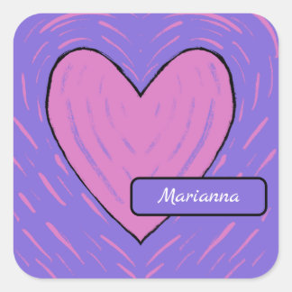 Sticker Carré Cœur en patchwork rose