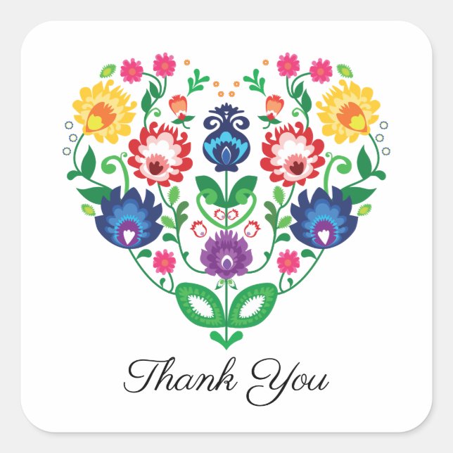 Sticker Carré Coeur folklorique avec texte personnalisé (Devant)