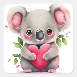 Sticker Carré Coeur mignon Koala Oear Valentine