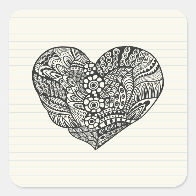 Sticker Carré Coeur noir et blanc (Devant)