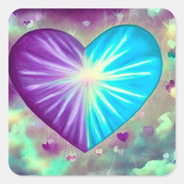 Sticker Carré Coeur pourpre et bleu (Devant)