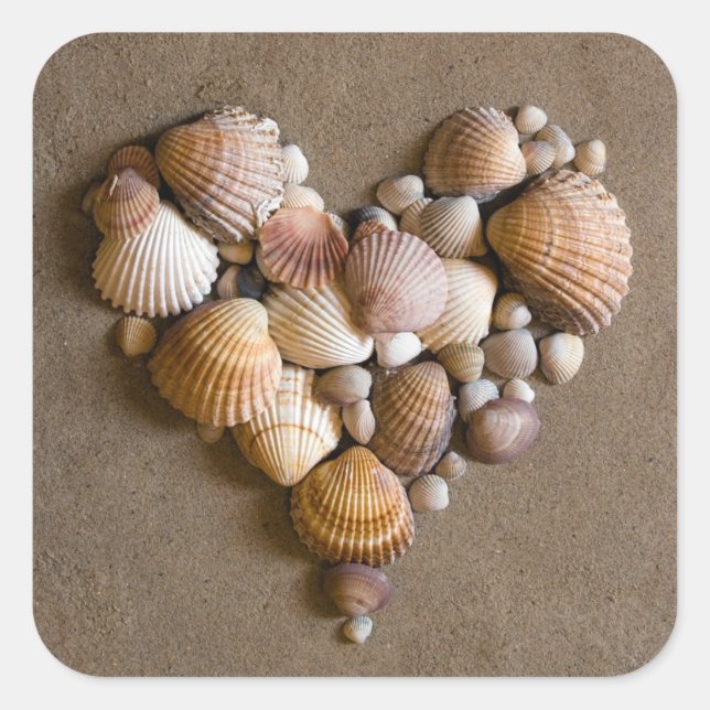 Sticker Carré Coeur Saint Valentin fait avec des coquilles (Devant)